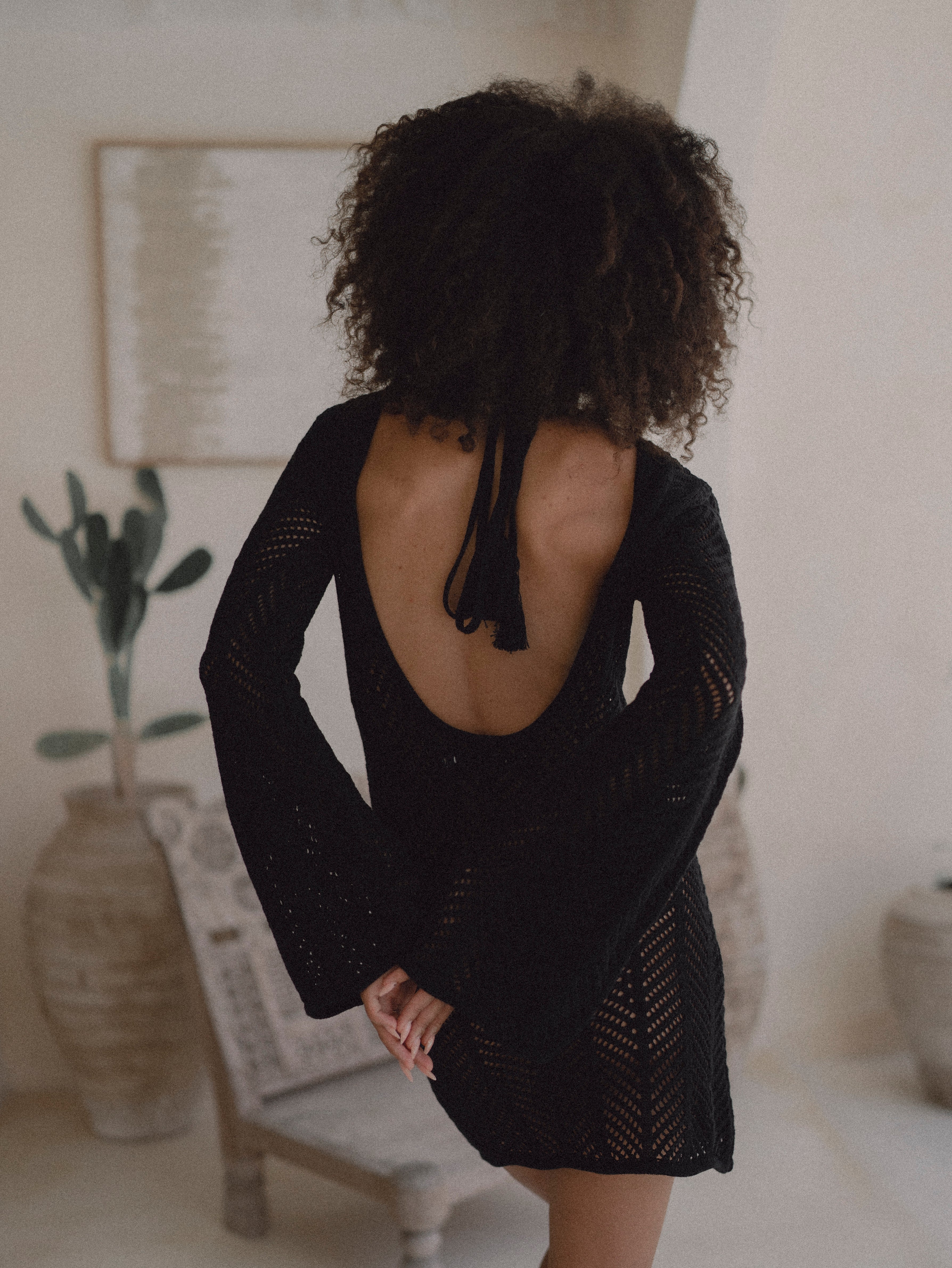 Black Cecile chevron Knit Mini Dress