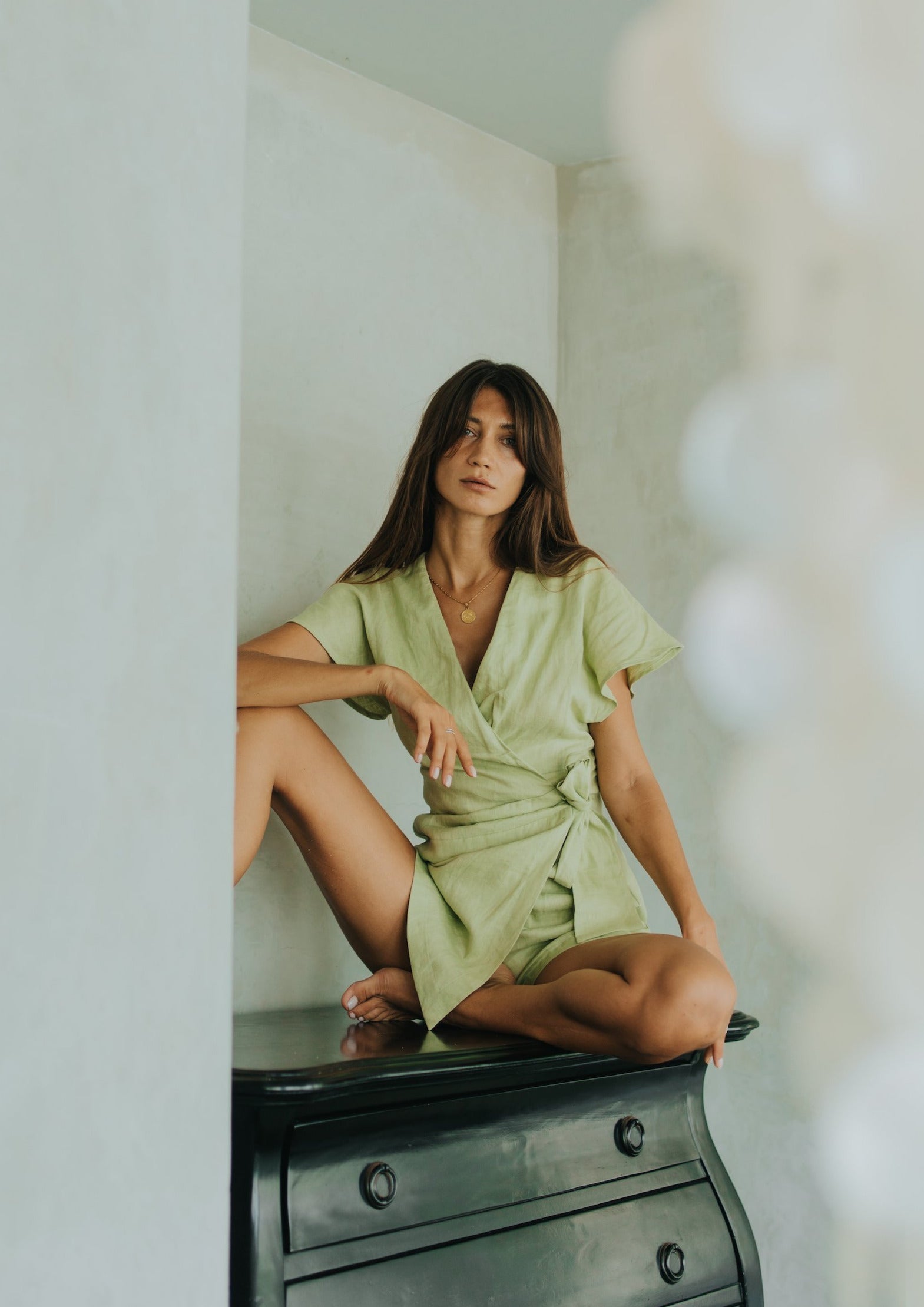 Green Farah Wrap Romper