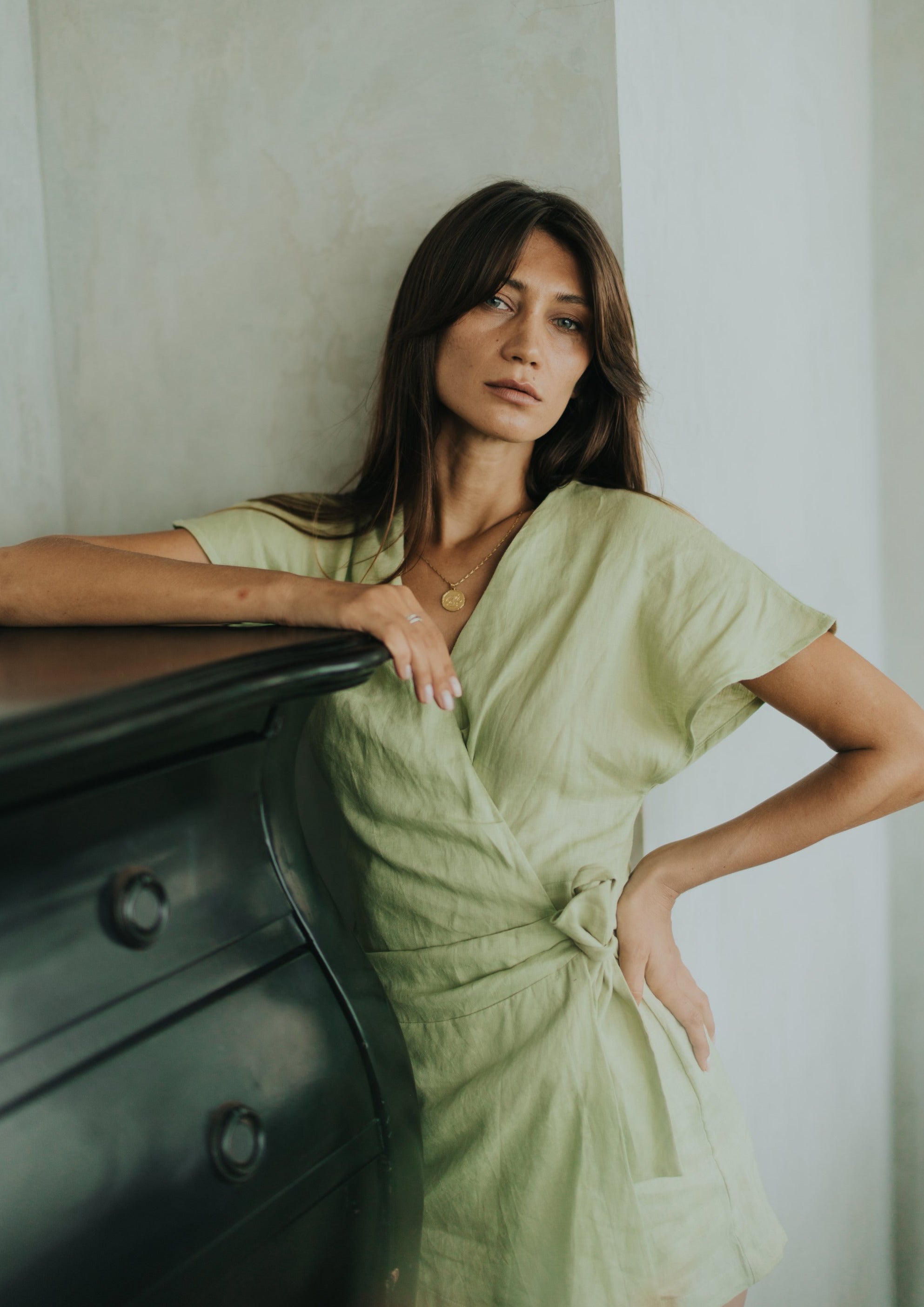 Green Farah Wrap Romper
