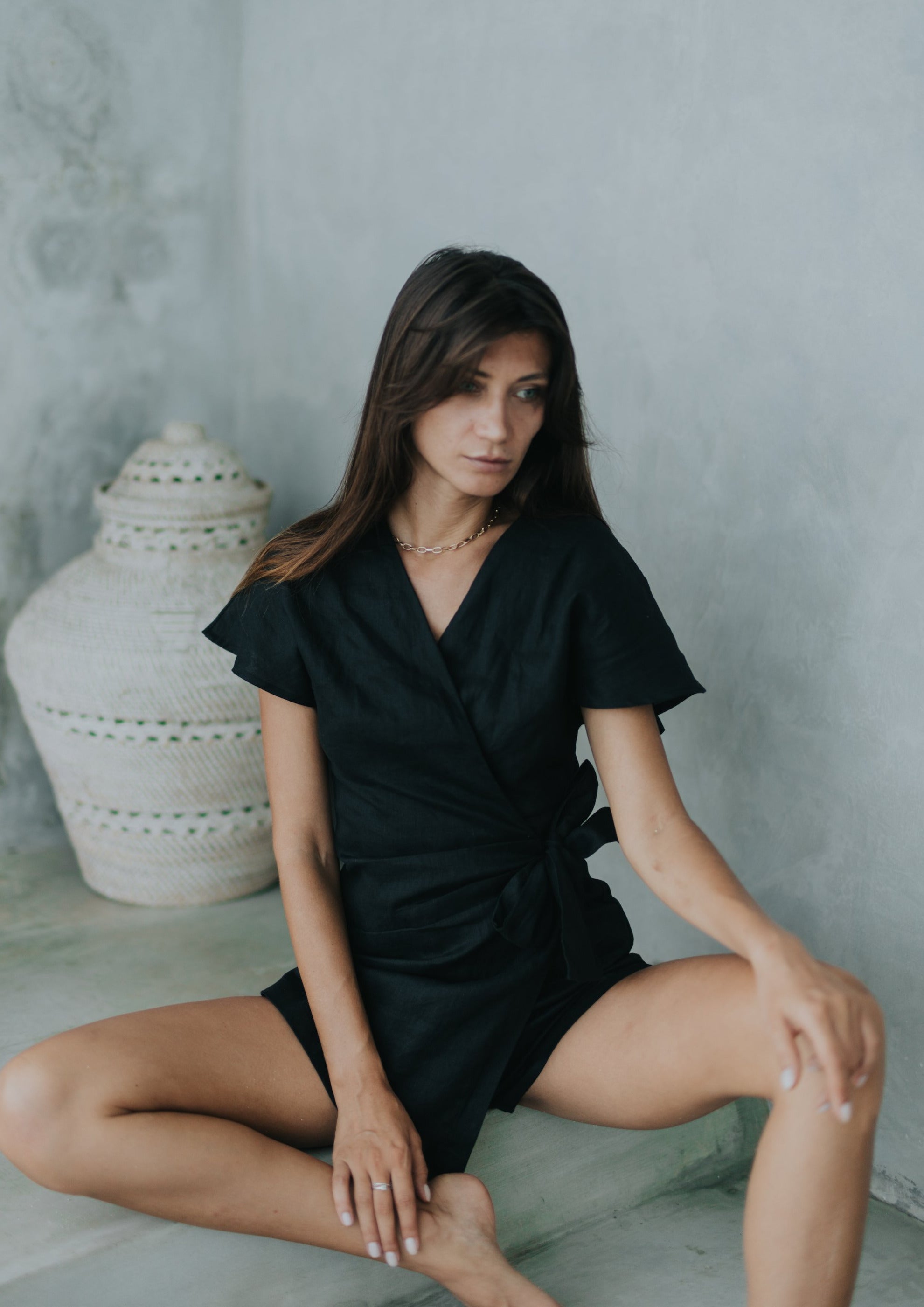 Black Farah Wrap Romper